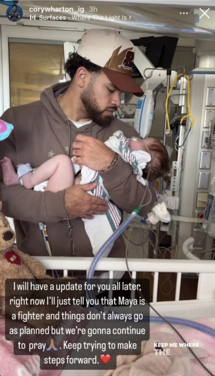 Cory Wharton Shares Update About Baby Maya in the Hospital