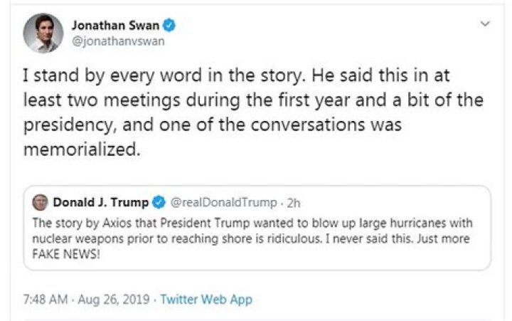 	Donald Trump wanted to detonate nuclear bombs inside of hurricanes	