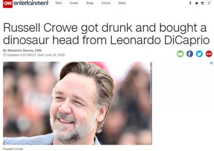Russell Crowe got drunk and bought a dinosaur head from Leonardo DiCaprio
